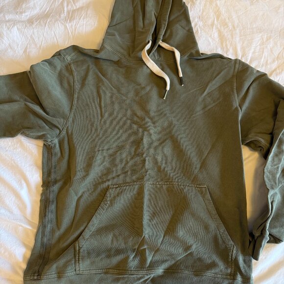 Buck Mason Brushed Loopback Hooded Sweatshirt in Deep Olive Venice Wash XL - Picture 1 of 7